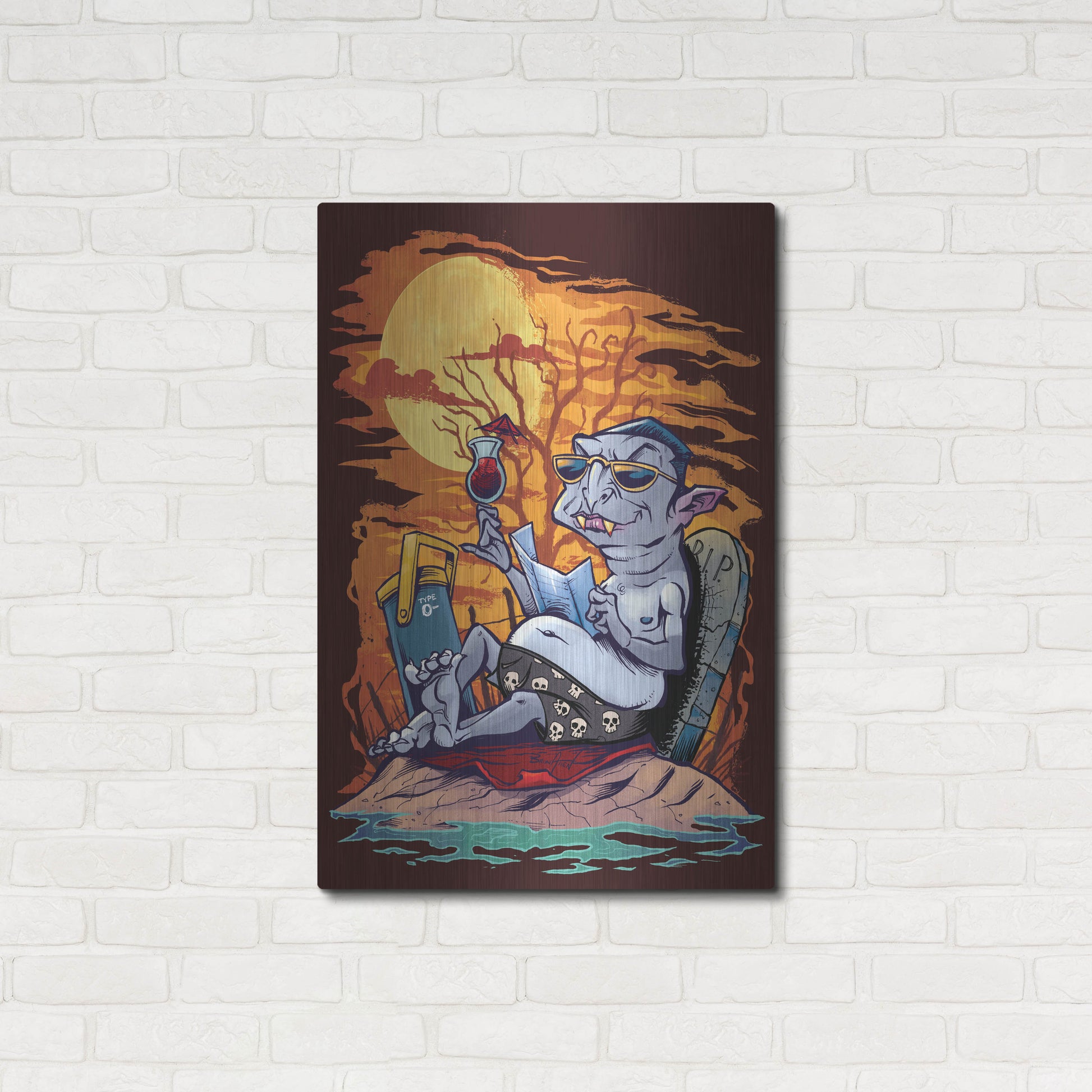 Luxe Metal Art 'Halloween At The Beach - Dracula' by Flyland Designs, Metal Wall Art,24x36