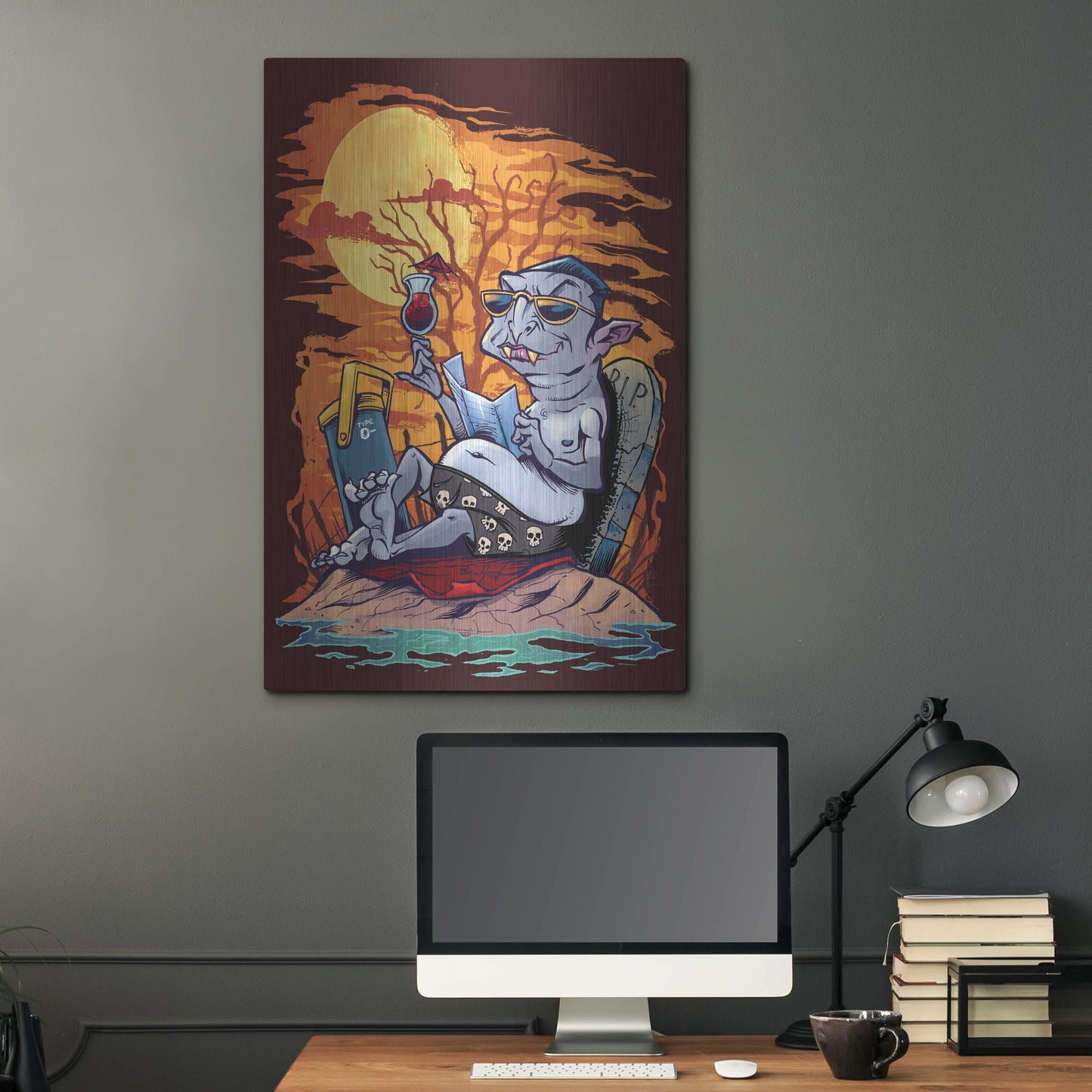 Luxe Metal Art 'Halloween At The Beach - Dracula' by Flyland Designs, Metal Wall Art,24x36