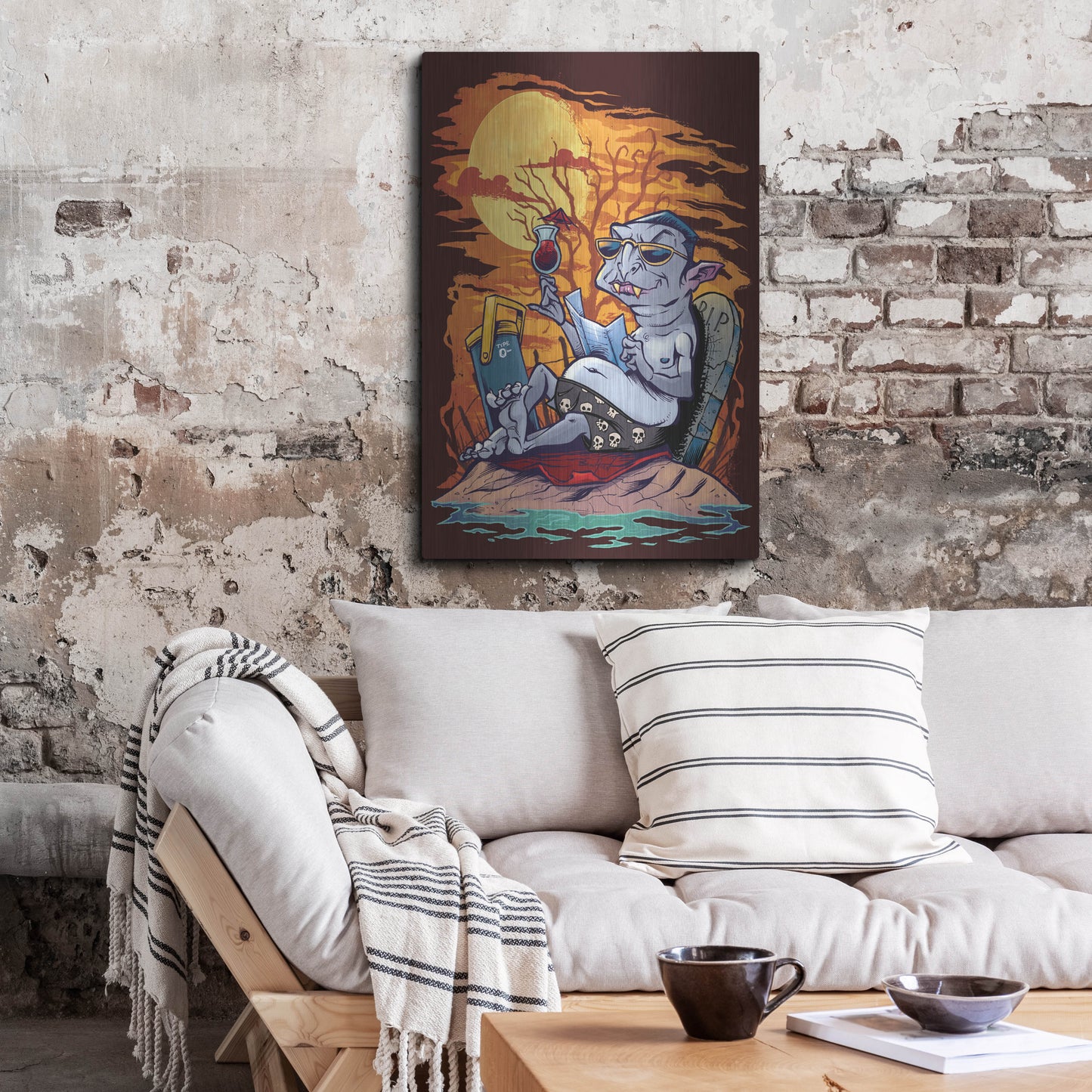 Luxe Metal Art 'Halloween At The Beach - Dracula' by Flyland Designs, Metal Wall Art,24x36