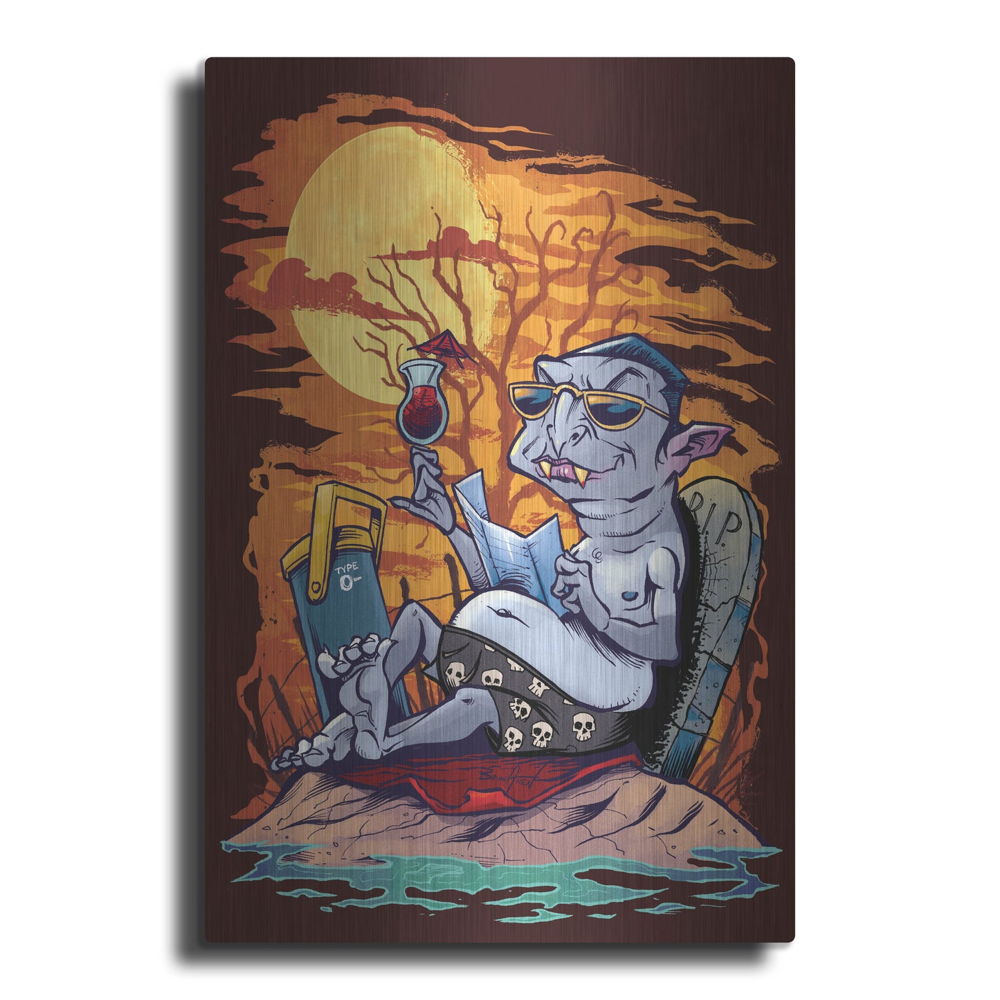 Luxe Metal Art 'Halloween At The Beach - Dracula' by Flyland Designs, Metal Wall Art