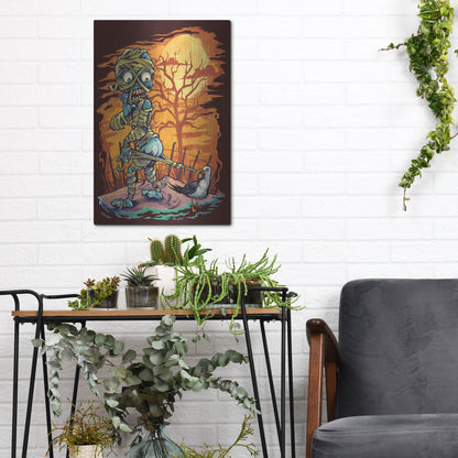 Luxe Metal Art 'Halloween At The Beach - Mummy' by Flyland Designs, Metal Wall Art,12x16