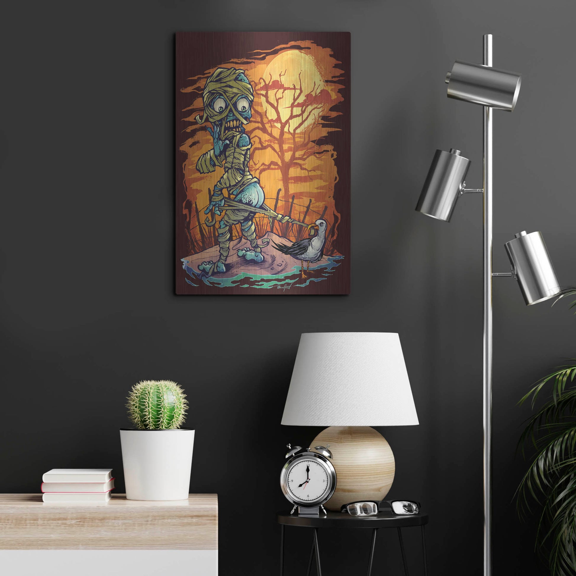 Luxe Metal Art 'Halloween At The Beach - Mummy' by Flyland Designs, Metal Wall Art,16x24