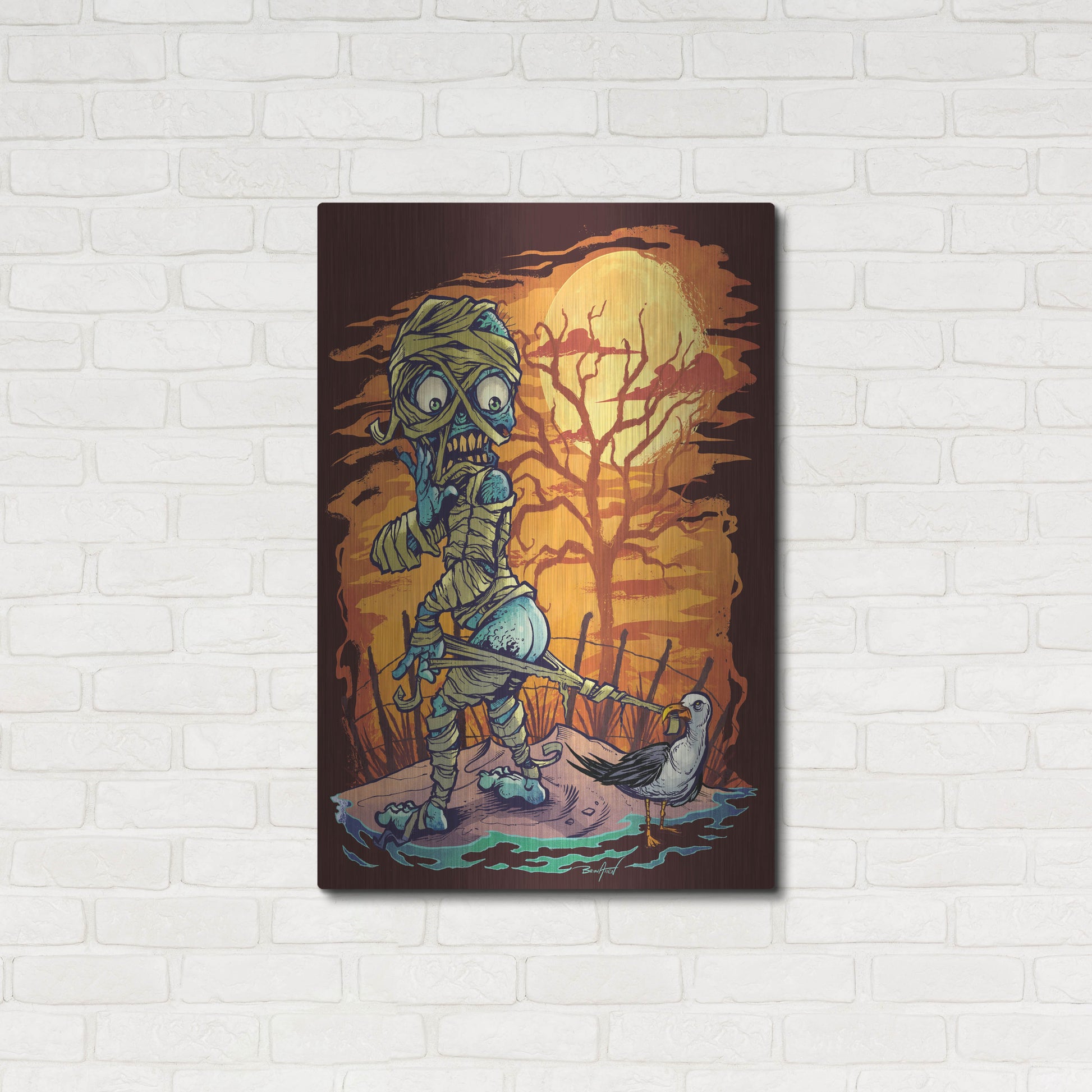 Luxe Metal Art 'Halloween At The Beach - Mummy' by Flyland Designs, Metal Wall Art,24x36