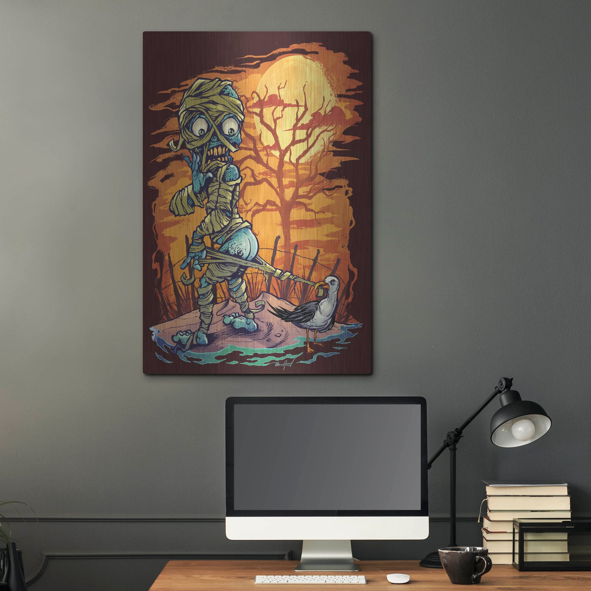 Luxe Metal Art 'Halloween At The Beach - Mummy' by Flyland Designs, Metal Wall Art,24x36