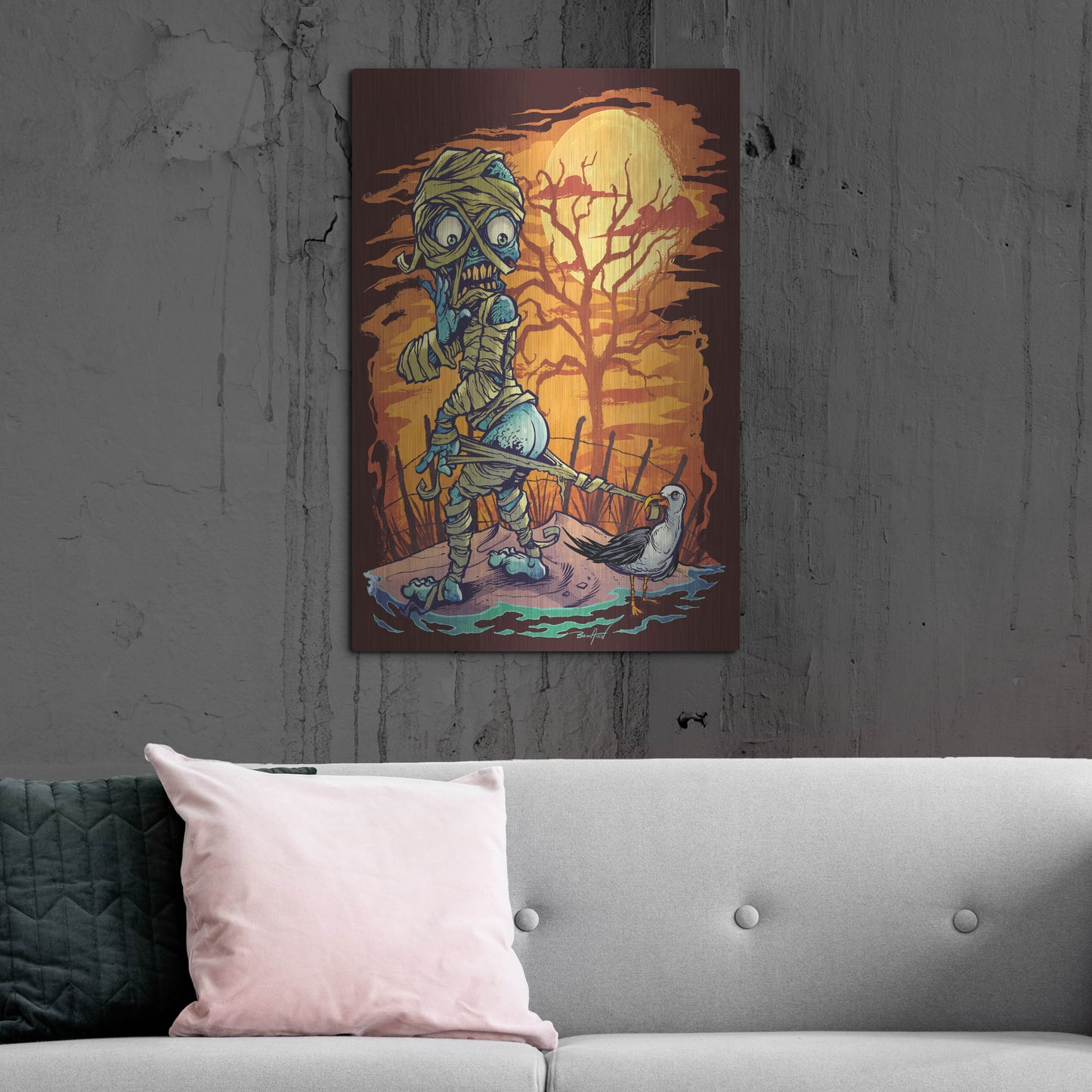 Luxe Metal Art 'Halloween At The Beach - Mummy' by Flyland Designs, Metal Wall Art,24x36