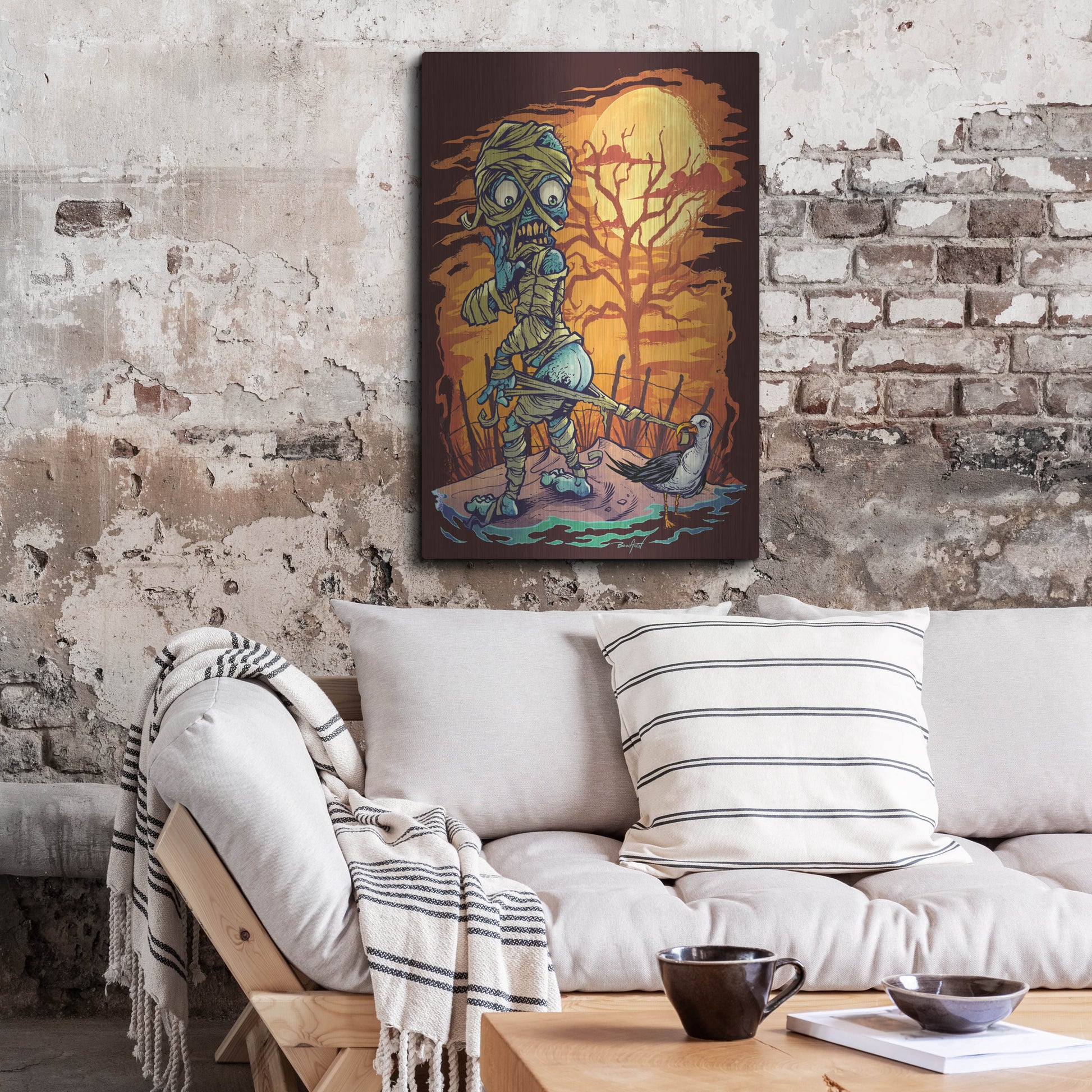 Luxe Metal Art 'Halloween At The Beach - Mummy' by Flyland Designs, Metal Wall Art,24x36