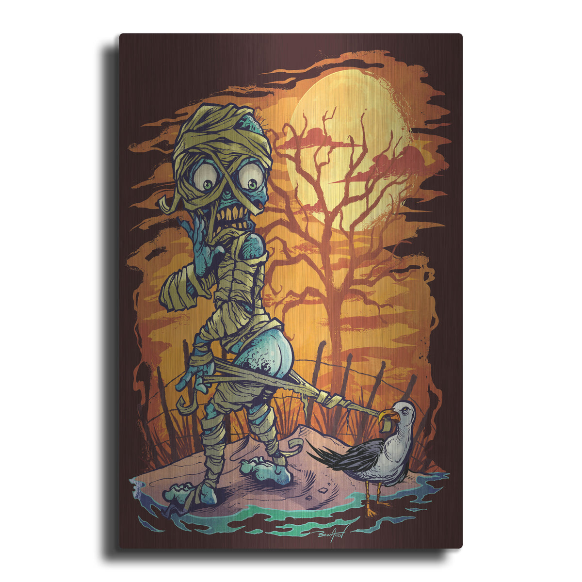 Luxe Metal Art 'Halloween At The Beach - Mummy' by Flyland Designs, Metal Wall Art