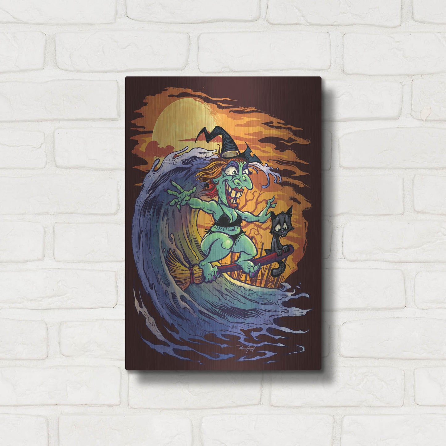 Luxe Metal Art 'Halloween At The Beach - Witch' by Flyland Designs, Metal Wall Art,12x16