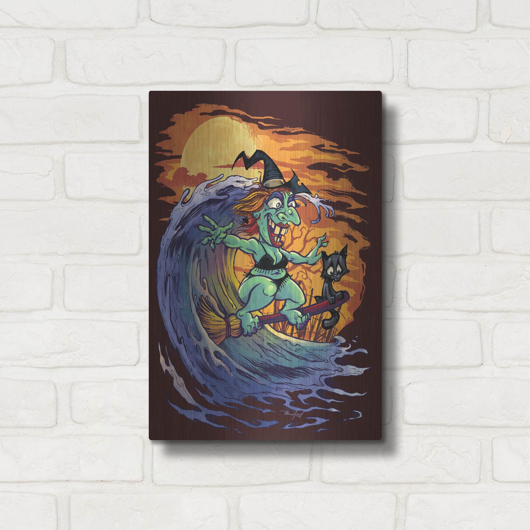 Luxe Metal Art 'Halloween At The Beach - Witch' by Flyland Designs, Metal Wall Art,12x16