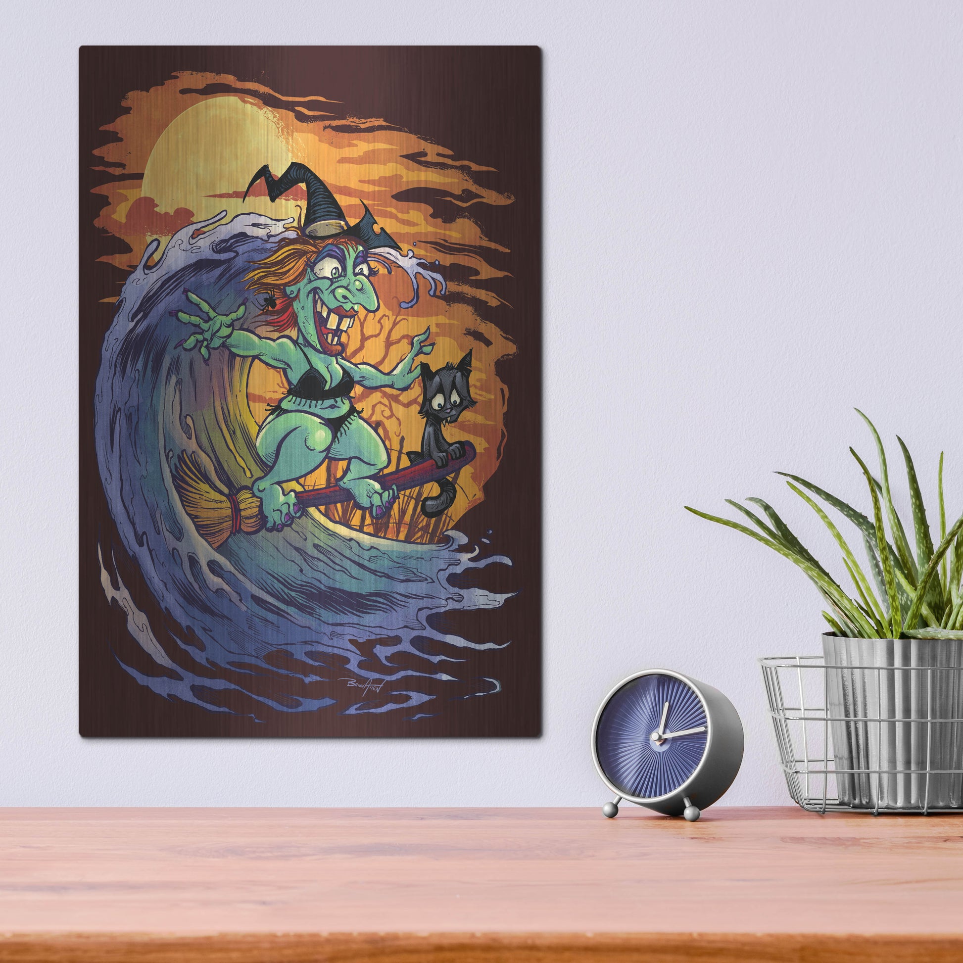 Luxe Metal Art 'Halloween At The Beach - Witch' by Flyland Designs, Metal Wall Art,12x16