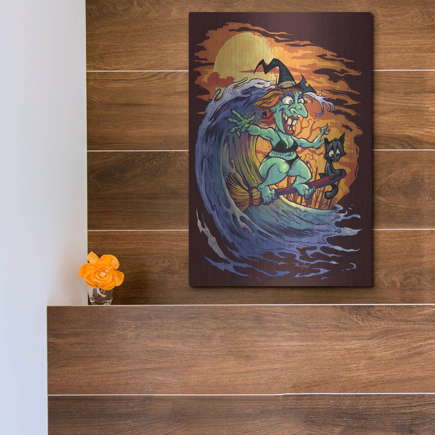 Luxe Metal Art 'Halloween At The Beach - Witch' by Flyland Designs, Metal Wall Art,12x16