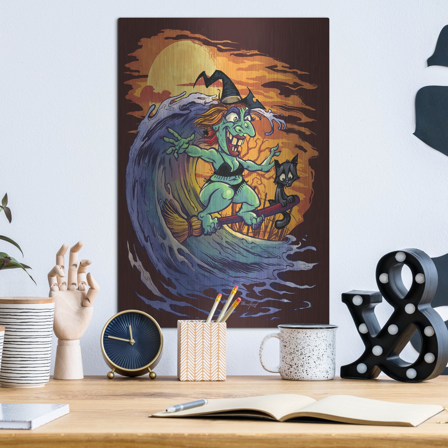 Luxe Metal Art 'Halloween At The Beach - Witch' by Flyland Designs, Metal Wall Art,12x16