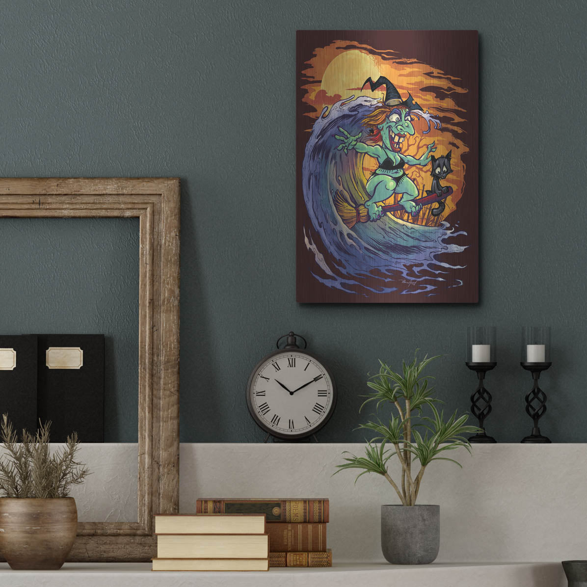 Luxe Metal Art 'Halloween At The Beach - Witch' by Flyland Designs, Metal Wall Art,12x16