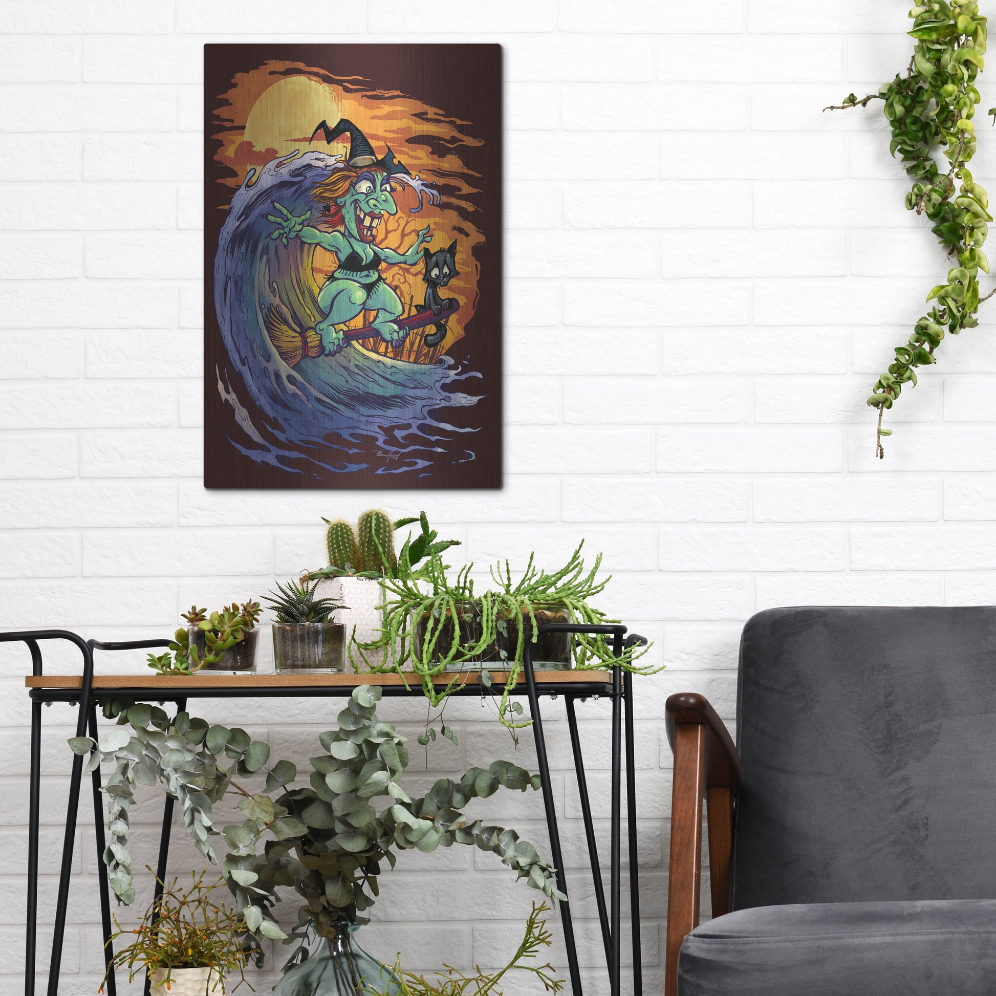 Luxe Metal Art 'Halloween At The Beach - Witch' by Flyland Designs, Metal Wall Art,12x16