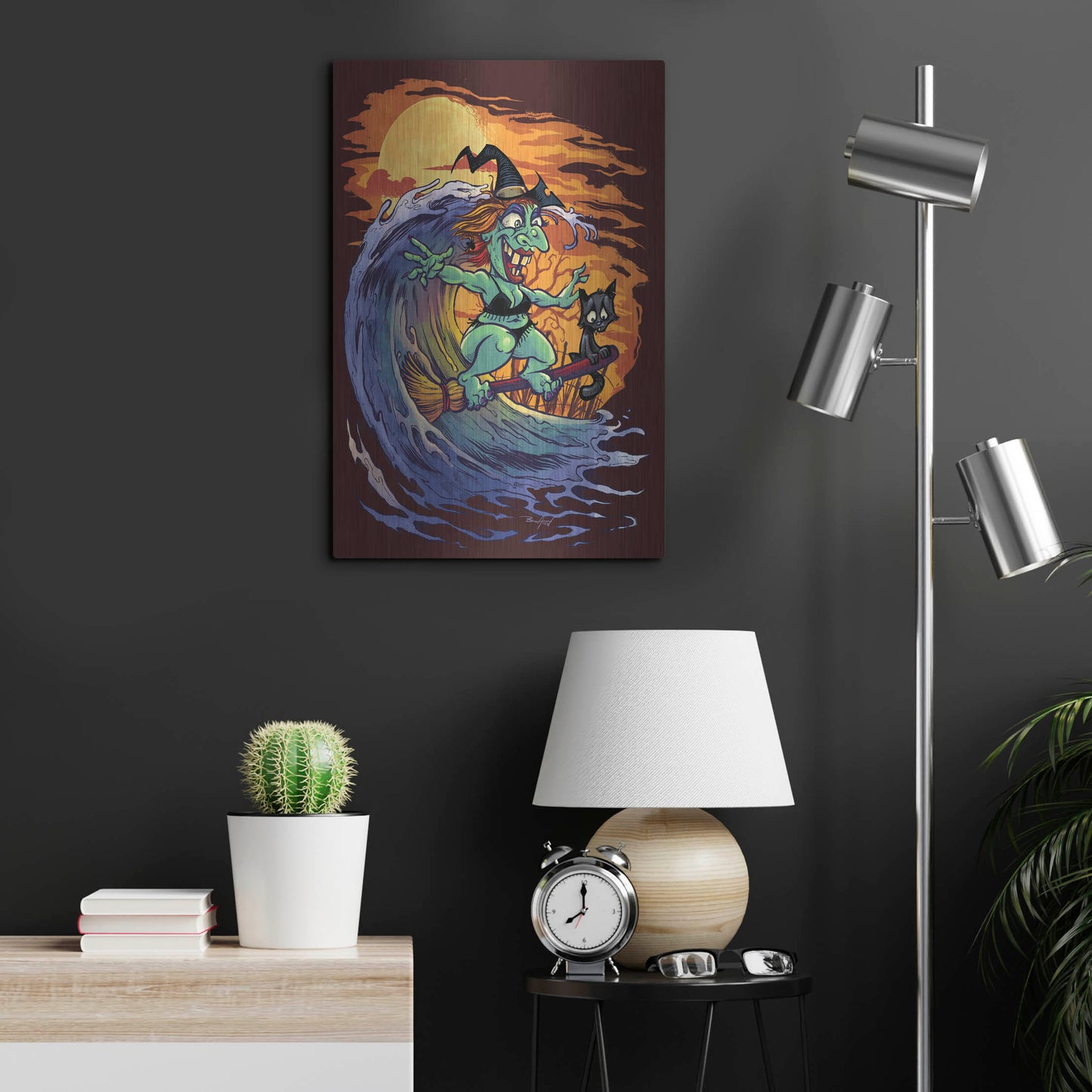 Luxe Metal Art 'Halloween At The Beach - Witch' by Flyland Designs, Metal Wall Art,16x24