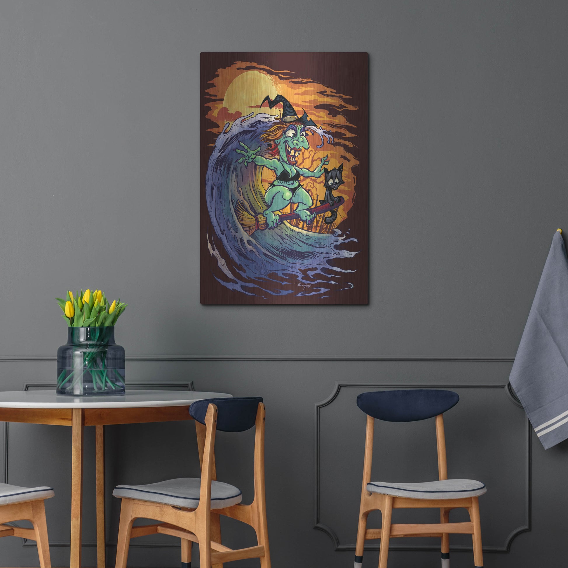 Luxe Metal Art 'Halloween At The Beach - Witch' by Flyland Designs, Metal Wall Art,24x36