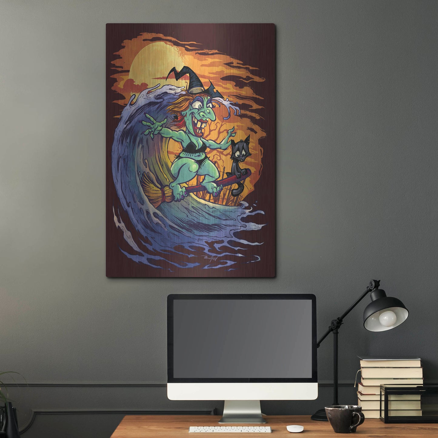 Luxe Metal Art 'Halloween At The Beach - Witch' by Flyland Designs, Metal Wall Art,24x36