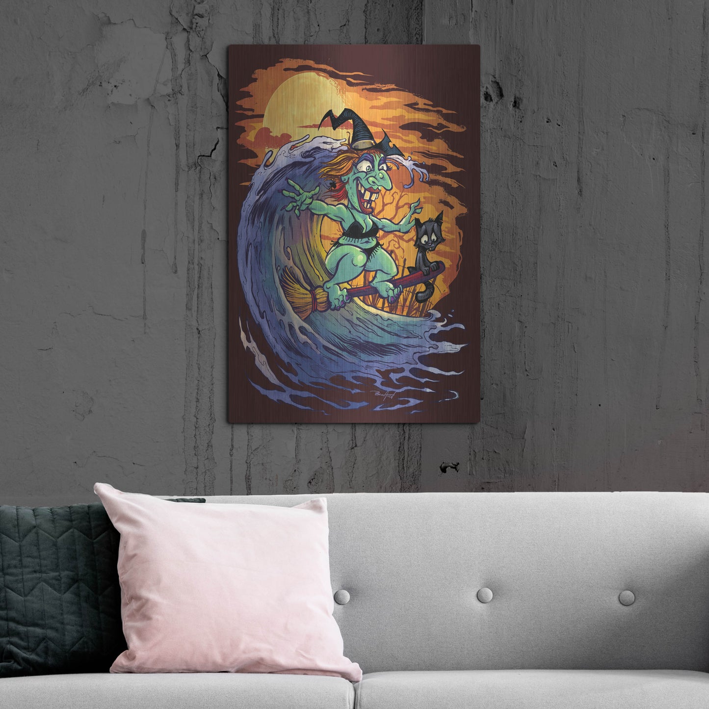 Luxe Metal Art 'Halloween At The Beach - Witch' by Flyland Designs, Metal Wall Art,24x36