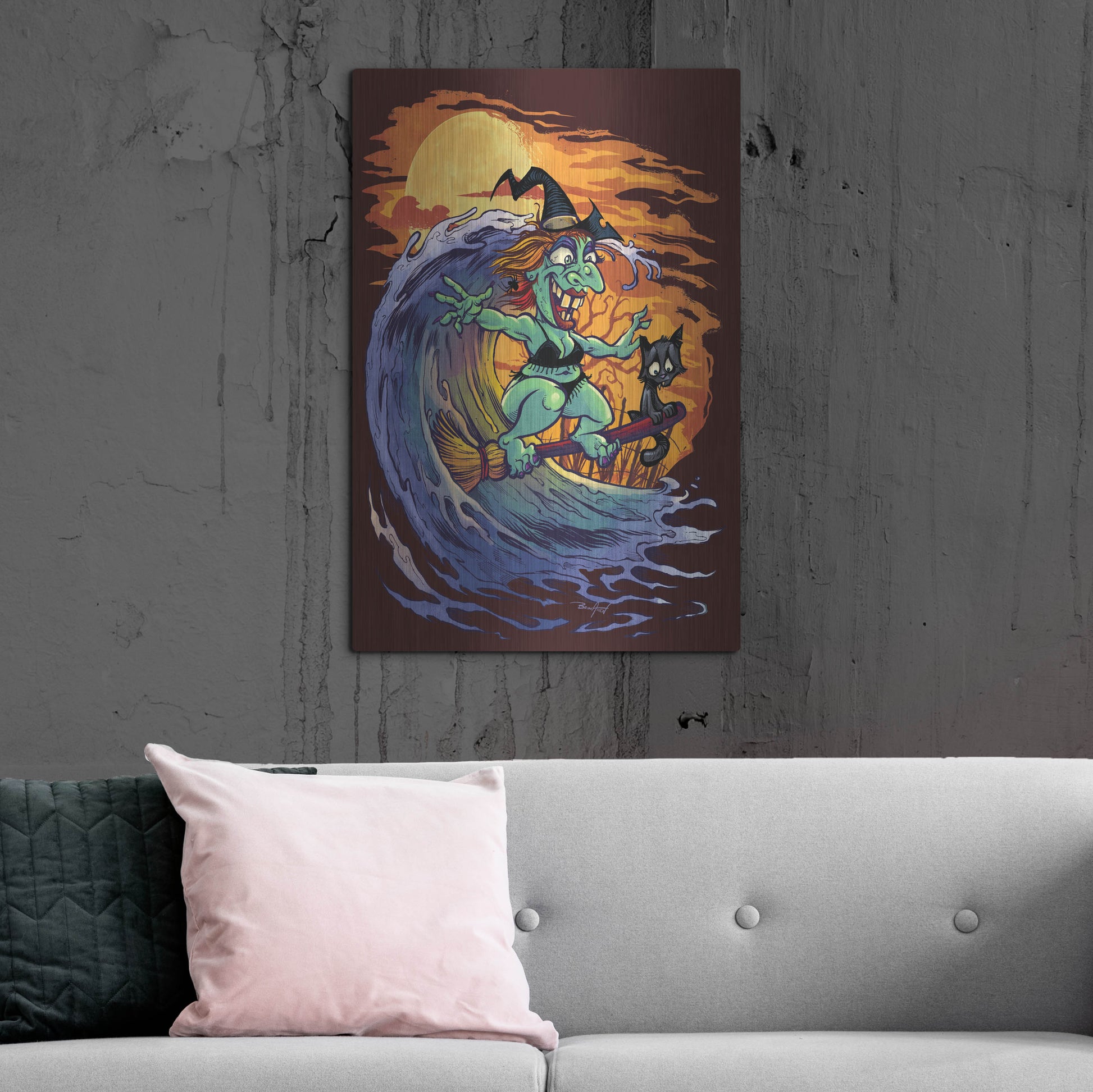 Luxe Metal Art 'Halloween At The Beach - Witch' by Flyland Designs, Metal Wall Art,24x36