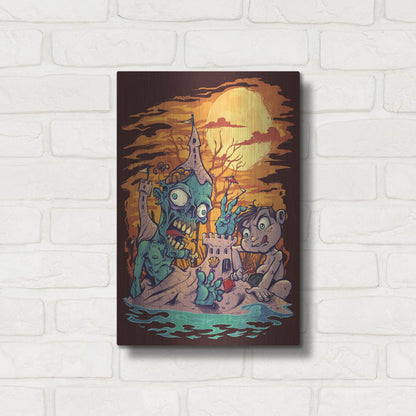 Luxe Metal Art 'Halloween At The Beach - Zombie' by Flyland Designs, Metal Wall Art,12x16