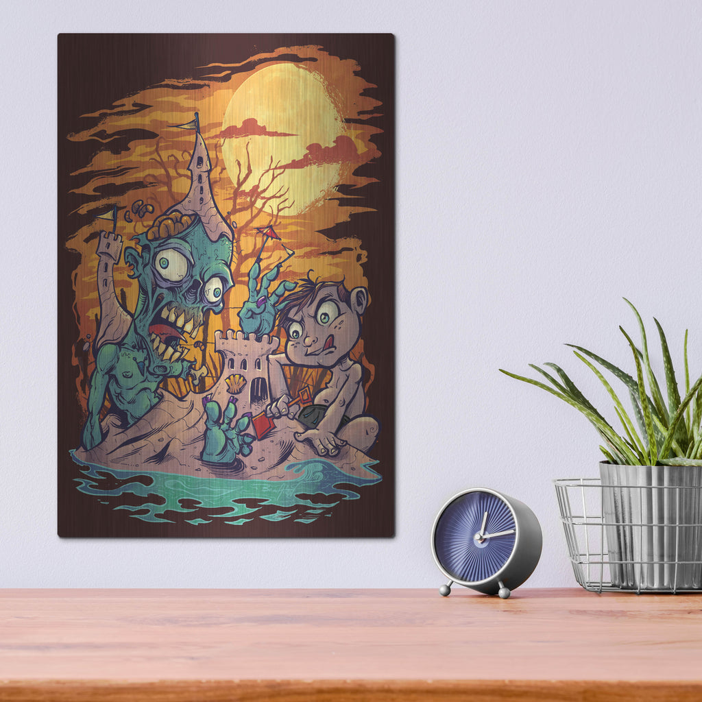 Luxe Metal Art 'Halloween At The Beach - Zombie' by Flyland Designs, Metal Wall Art,12x16