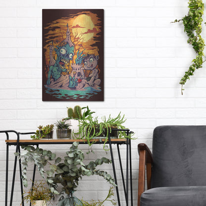 Luxe Metal Art 'Halloween At The Beach - Zombie' by Flyland Designs, Metal Wall Art,12x16