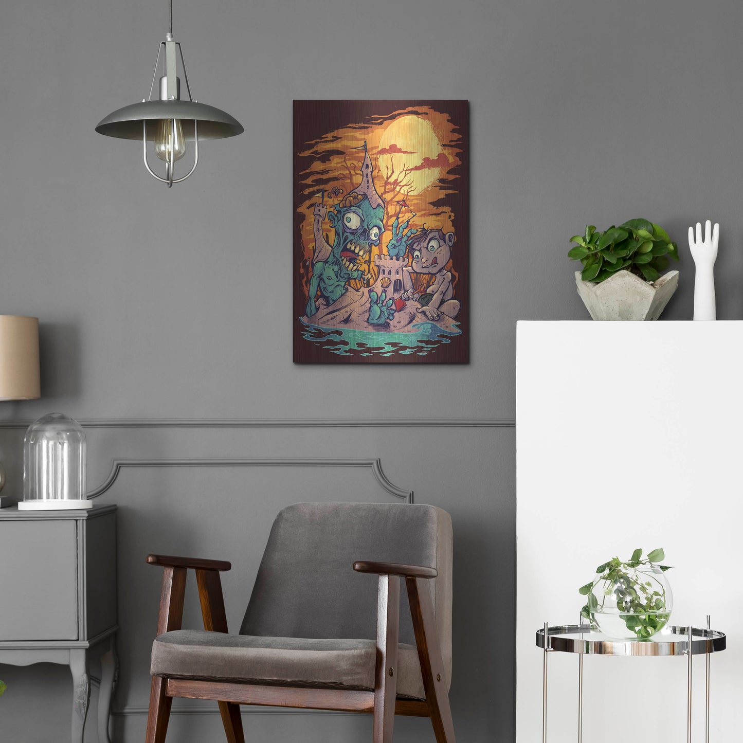 Luxe Metal Art 'Halloween At The Beach - Zombie' by Flyland Designs, Metal Wall Art,16x24