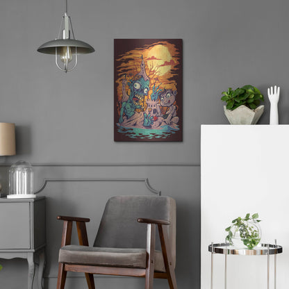Luxe Metal Art 'Halloween At The Beach - Zombie' by Flyland Designs, Metal Wall Art,16x24