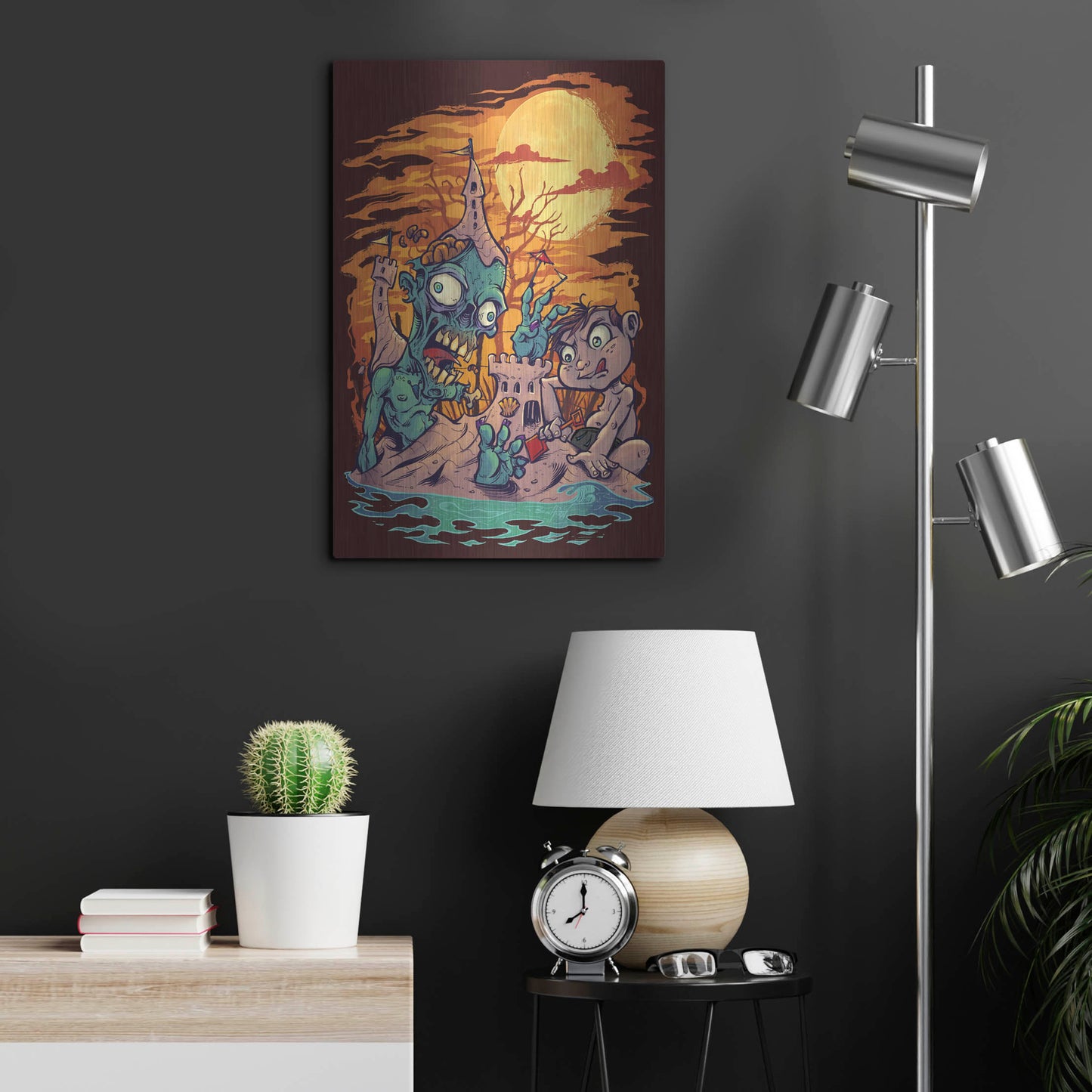 Luxe Metal Art 'Halloween At The Beach - Zombie' by Flyland Designs, Metal Wall Art,16x24