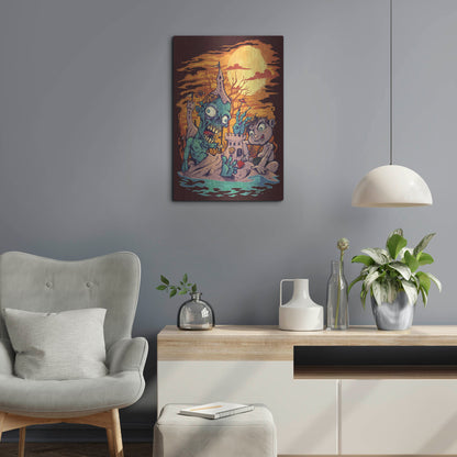Luxe Metal Art 'Halloween At The Beach - Zombie' by Flyland Designs, Metal Wall Art,16x24