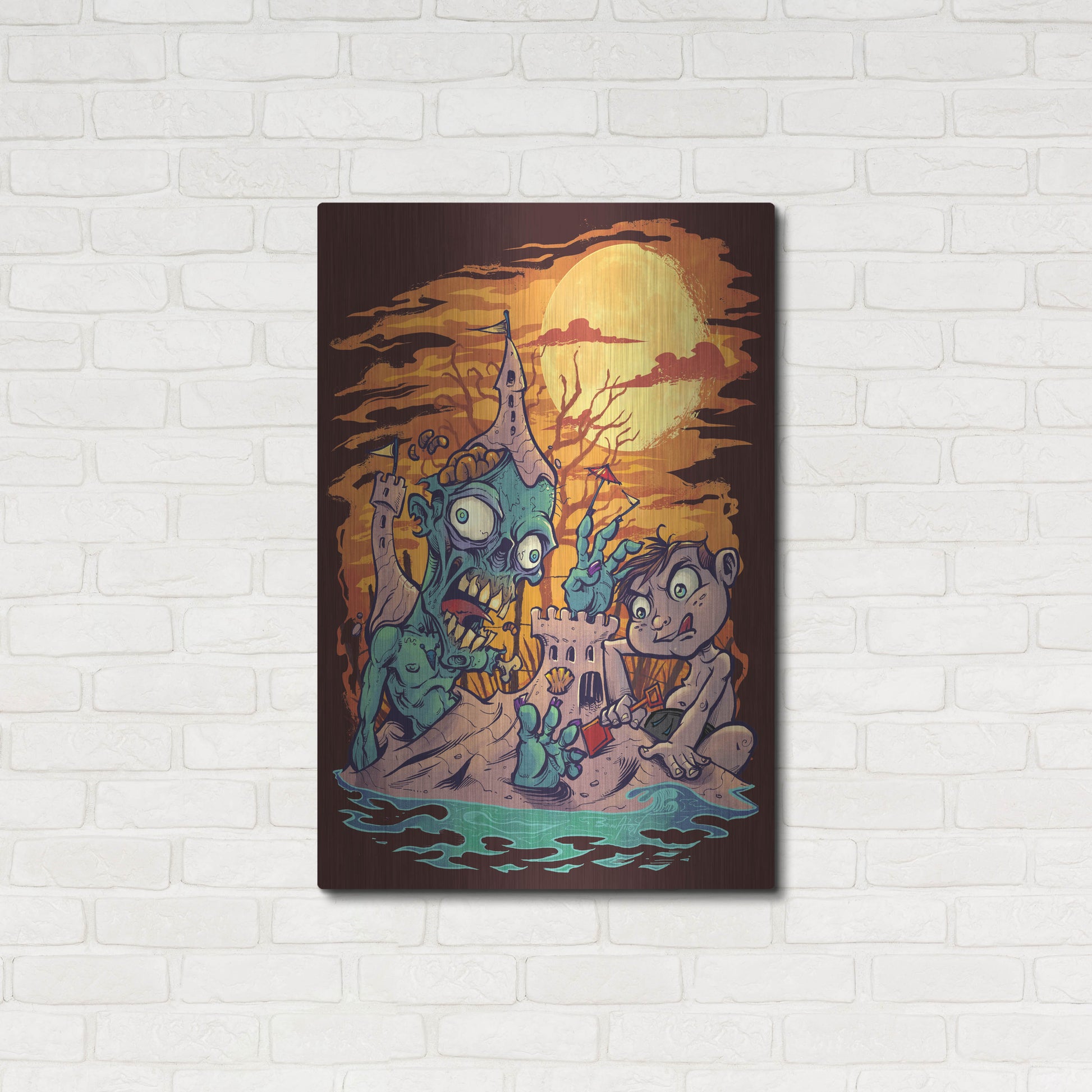 Luxe Metal Art 'Halloween At The Beach - Zombie' by Flyland Designs, Metal Wall Art,24x36