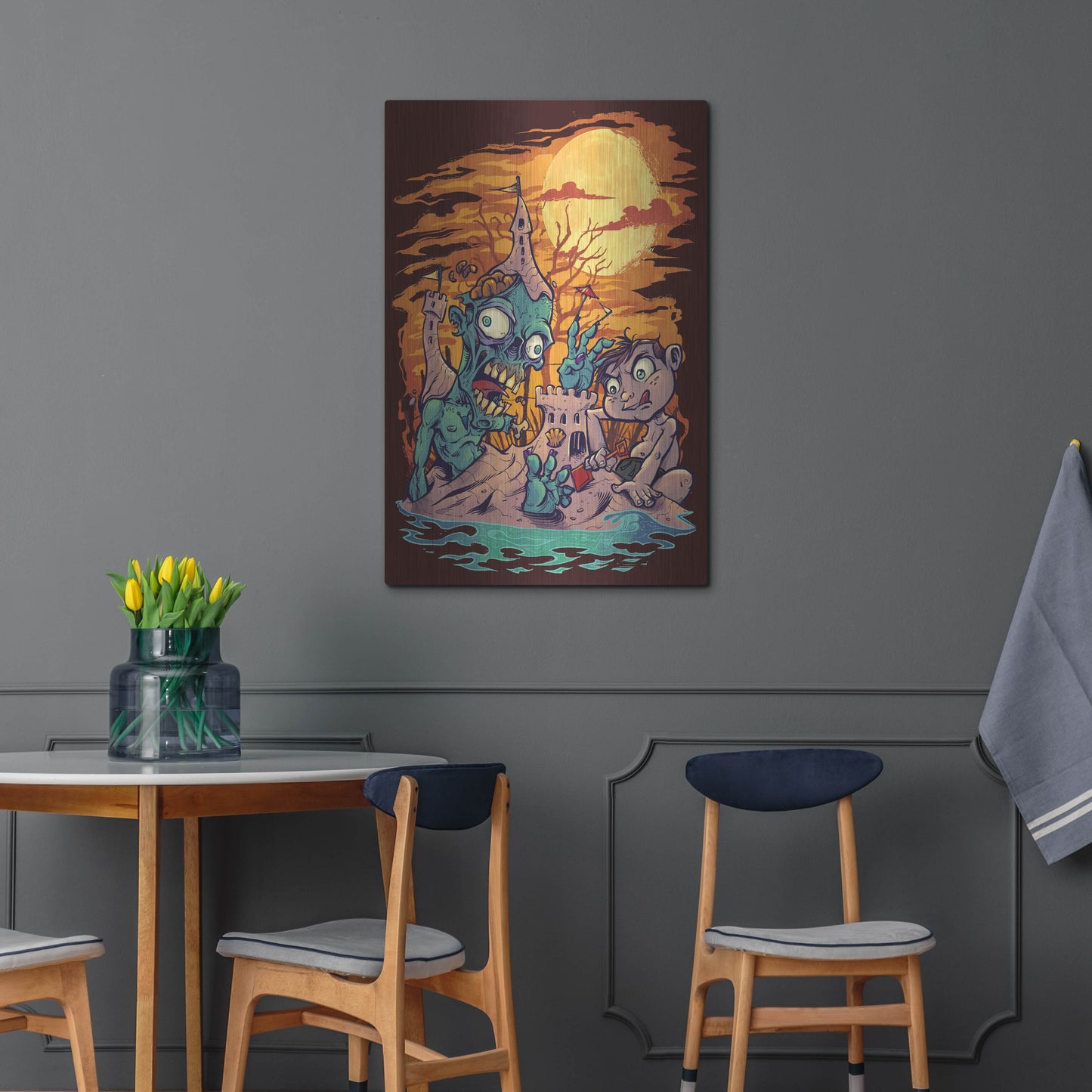 Luxe Metal Art 'Halloween At The Beach - Zombie' by Flyland Designs, Metal Wall Art,24x36