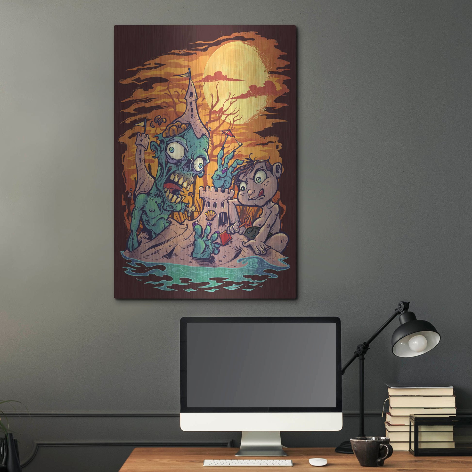 Luxe Metal Art 'Halloween At The Beach - Zombie' by Flyland Designs, Metal Wall Art,24x36