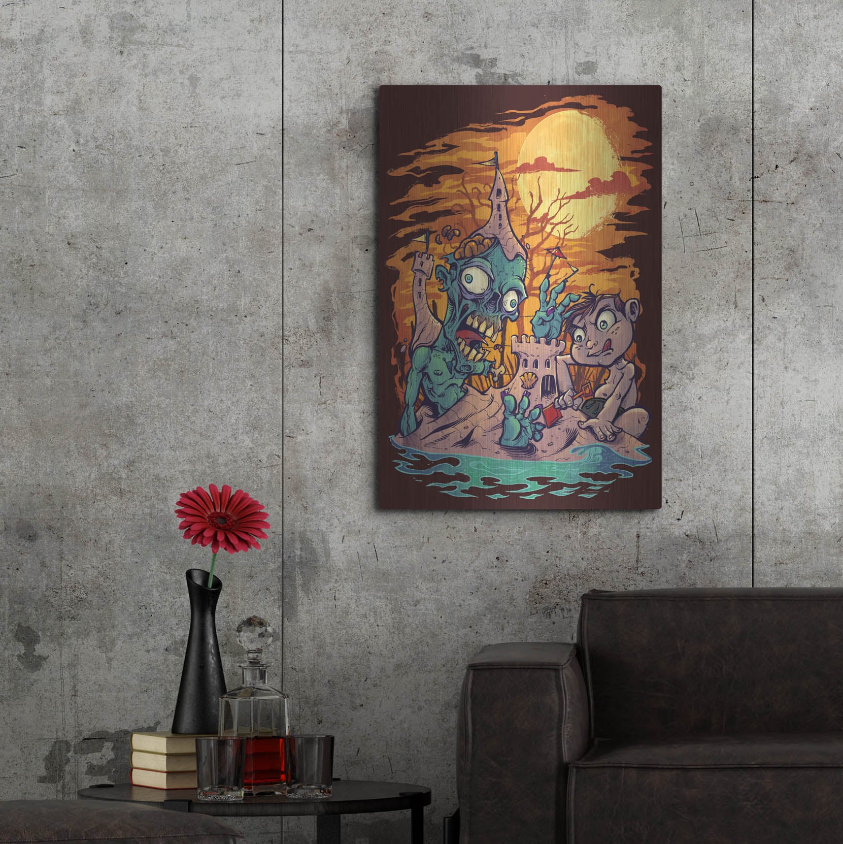 Luxe Metal Art 'Halloween At The Beach - Zombie' by Flyland Designs, Metal Wall Art,24x36