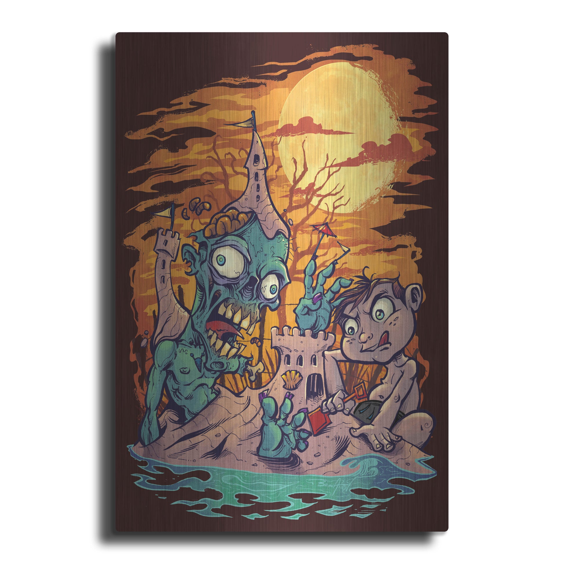 Luxe Metal Art 'Halloween At The Beach - Zombie' by Flyland Designs, Metal Wall Art