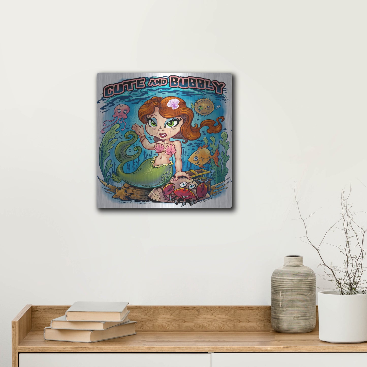 Luxe Metal Art 'Kid Mermaid Underwater Template' by Flyland Designs, Metal Wall Art,12x12