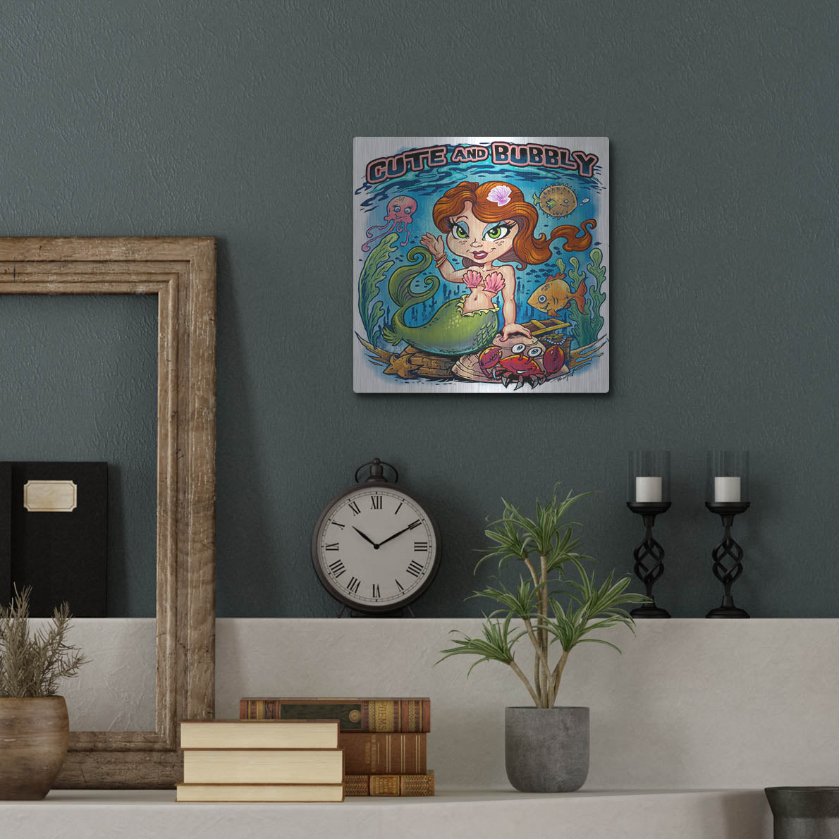 Luxe Metal Art 'Kid Mermaid Underwater Template' by Flyland Designs, Metal Wall Art,12x12