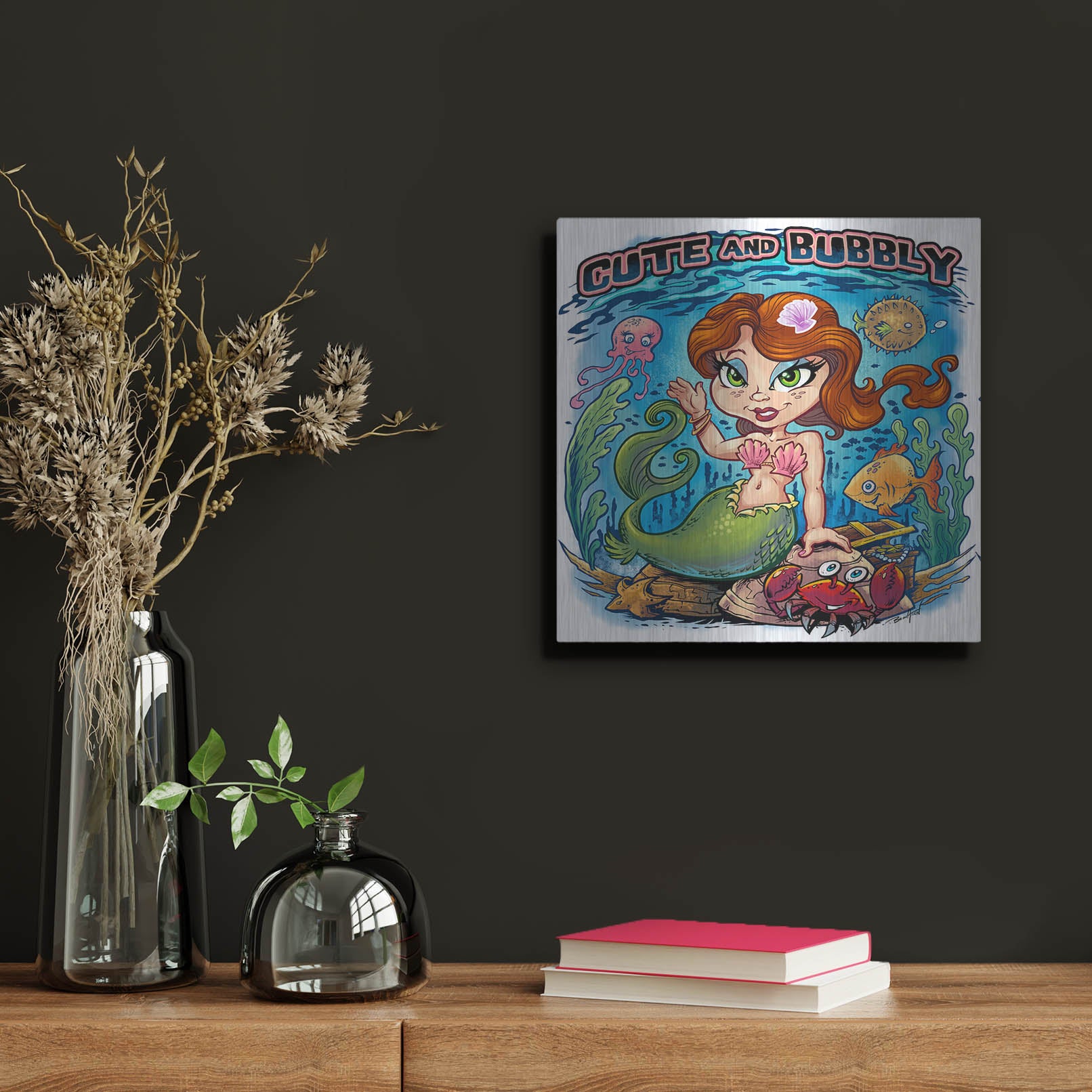 Luxe Metal Art 'Kid Mermaid Underwater Template' by Flyland Designs, Metal Wall Art,12x12