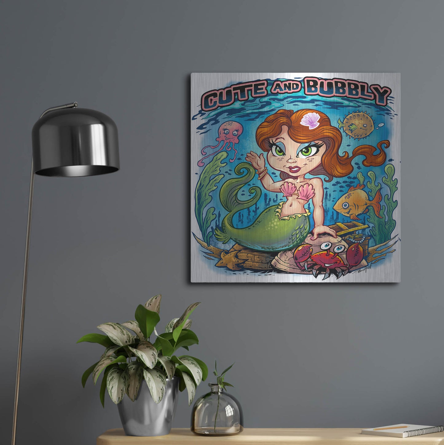 Luxe Metal Art 'Kid Mermaid Underwater Template' by Flyland Designs, Metal Wall Art,24x24