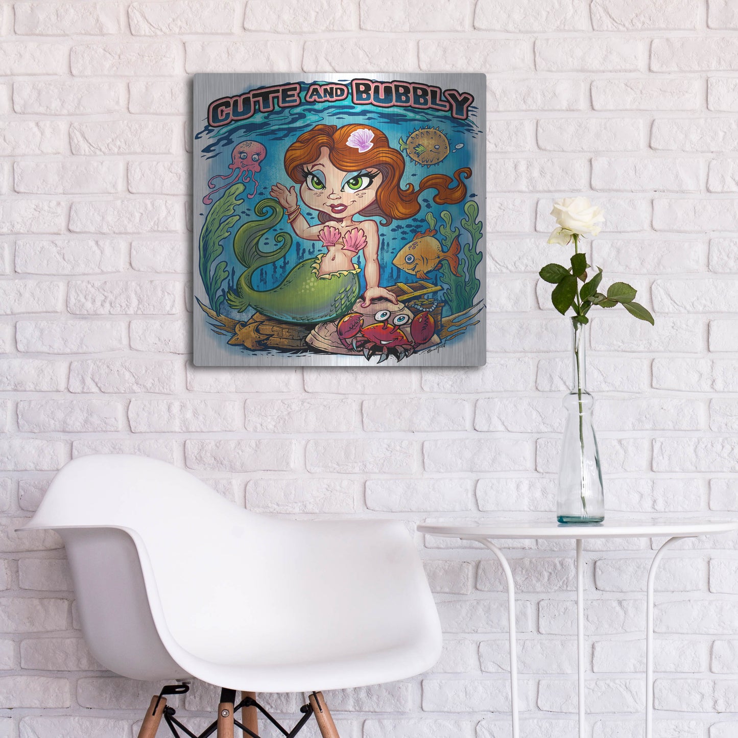 Luxe Metal Art 'Kid Mermaid Underwater Template' by Flyland Designs, Metal Wall Art,24x24