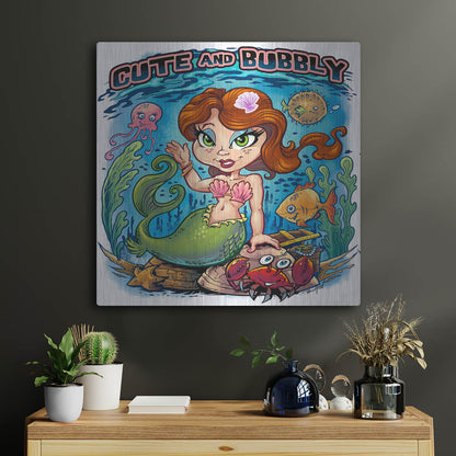 Luxe Metal Art 'Kid Mermaid Underwater Template' by Flyland Designs, Metal Wall Art,24x24