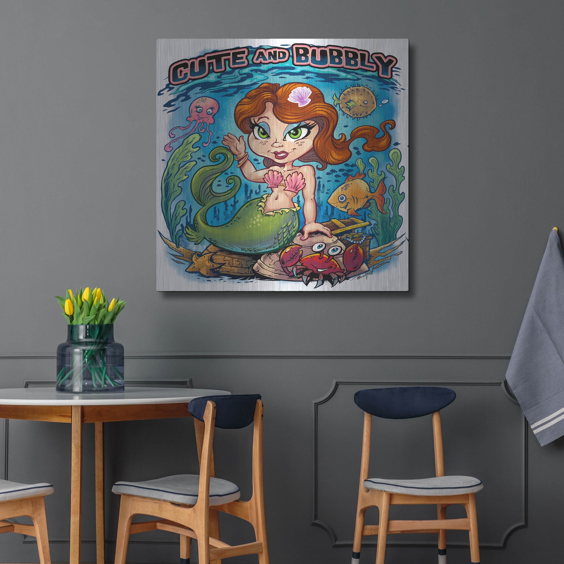 Luxe Metal Art 'Kid Mermaid Underwater Template' by Flyland Designs, Metal Wall Art,36x36