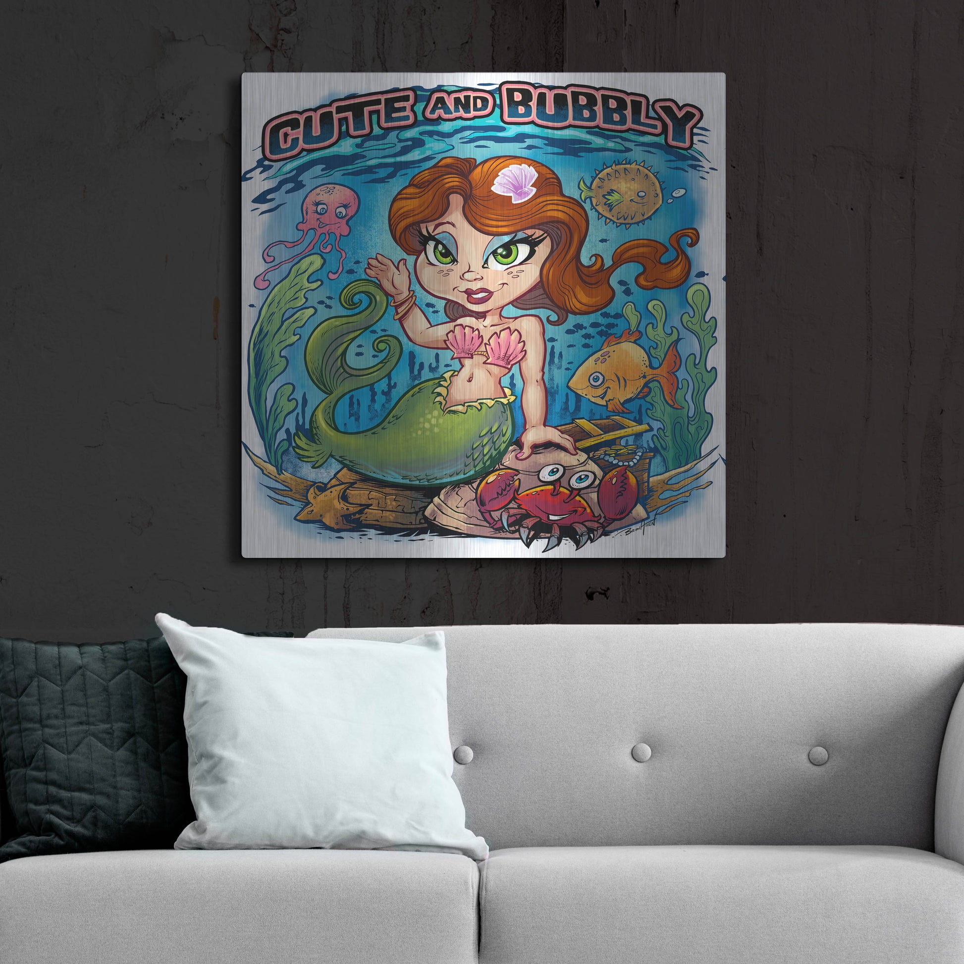 Luxe Metal Art 'Kid Mermaid Underwater Template' by Flyland Designs, Metal Wall Art,36x36