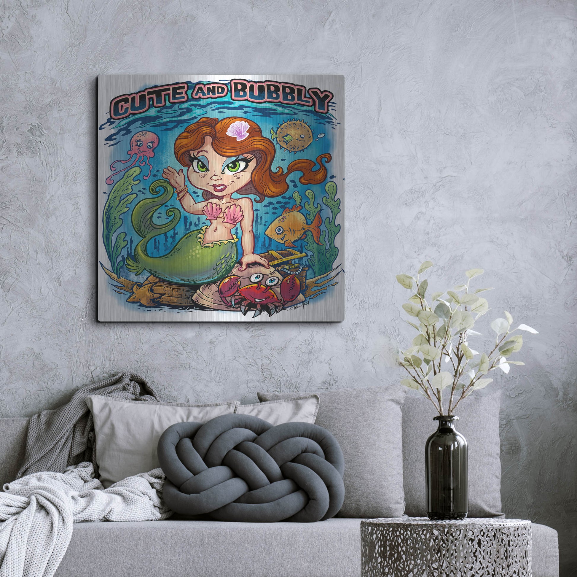 Luxe Metal Art 'Kid Mermaid Underwater Template' by Flyland Designs, Metal Wall Art,36x36