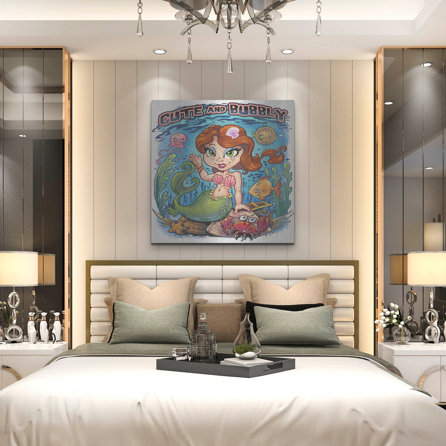 Luxe Metal Art 'Kid Mermaid Underwater Template' by Flyland Designs, Metal Wall Art,36x36