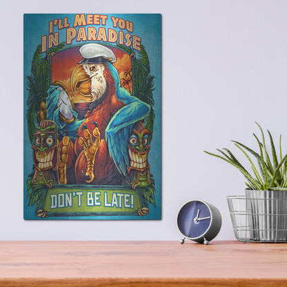 Luxe Metal Art 'Parrot and Tikis' by Flyland Designs, Metal Wall Art,12x16