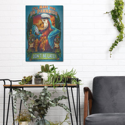 Luxe Metal Art 'Parrot and Tikis' by Flyland Designs, Metal Wall Art,12x16