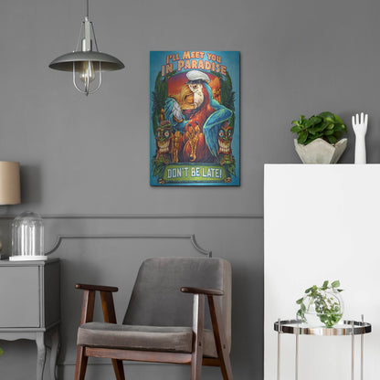 Luxe Metal Art 'Parrot and Tikis' by Flyland Designs, Metal Wall Art,16x24