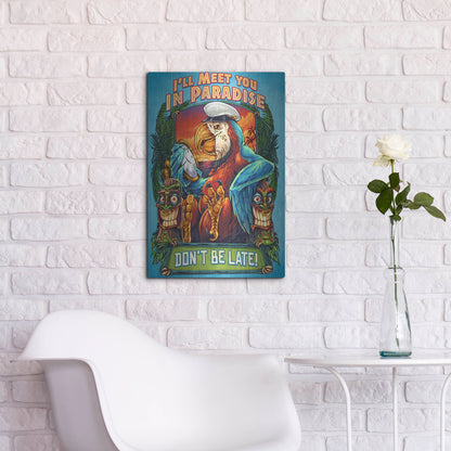 Luxe Metal Art 'Parrot and Tikis' by Flyland Designs, Metal Wall Art,16x24