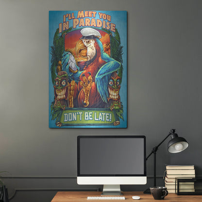 Luxe Metal Art 'Parrot and Tikis' by Flyland Designs, Metal Wall Art,24x36